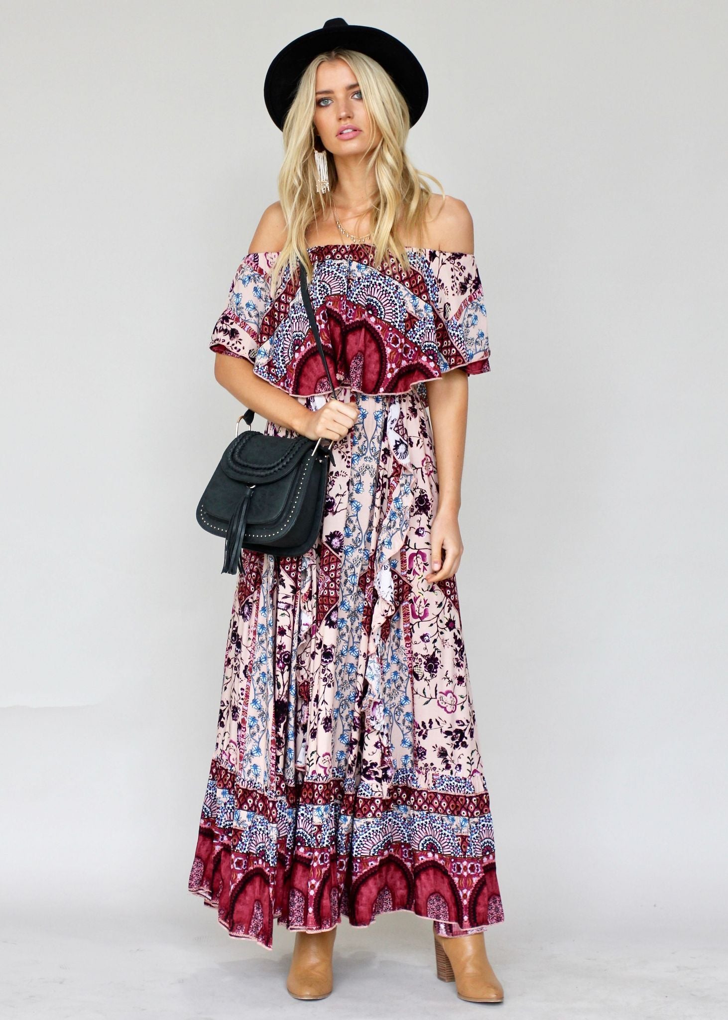 Georgie Off Shoulder Maxi Dress - Marrakesh Dreaming