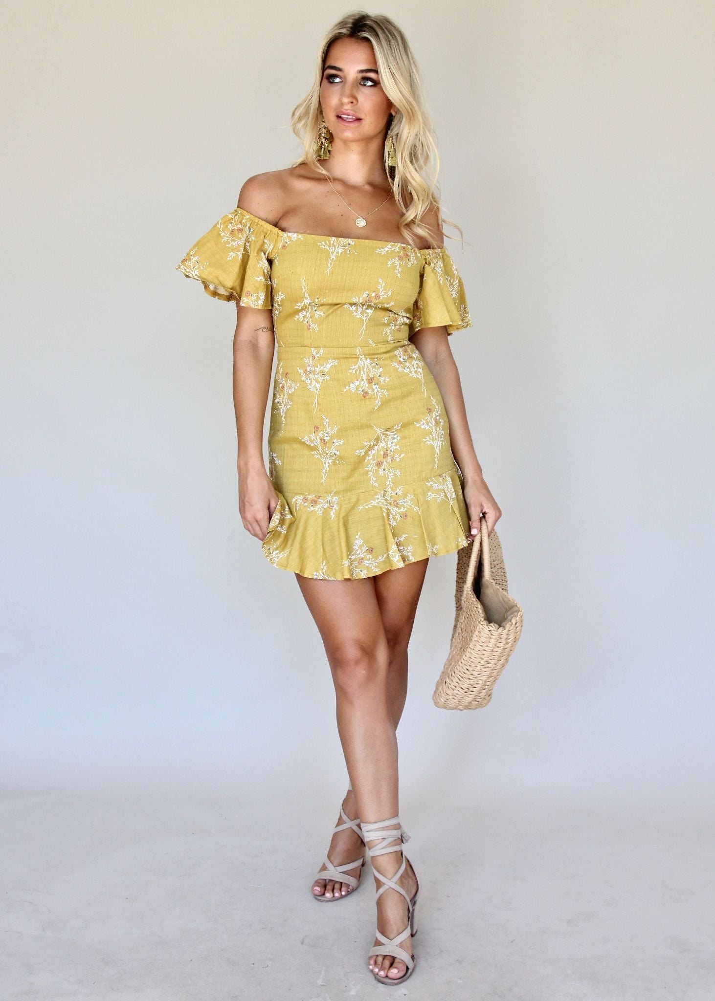 Botanic Villa Strapless Dress - Mustard Floral