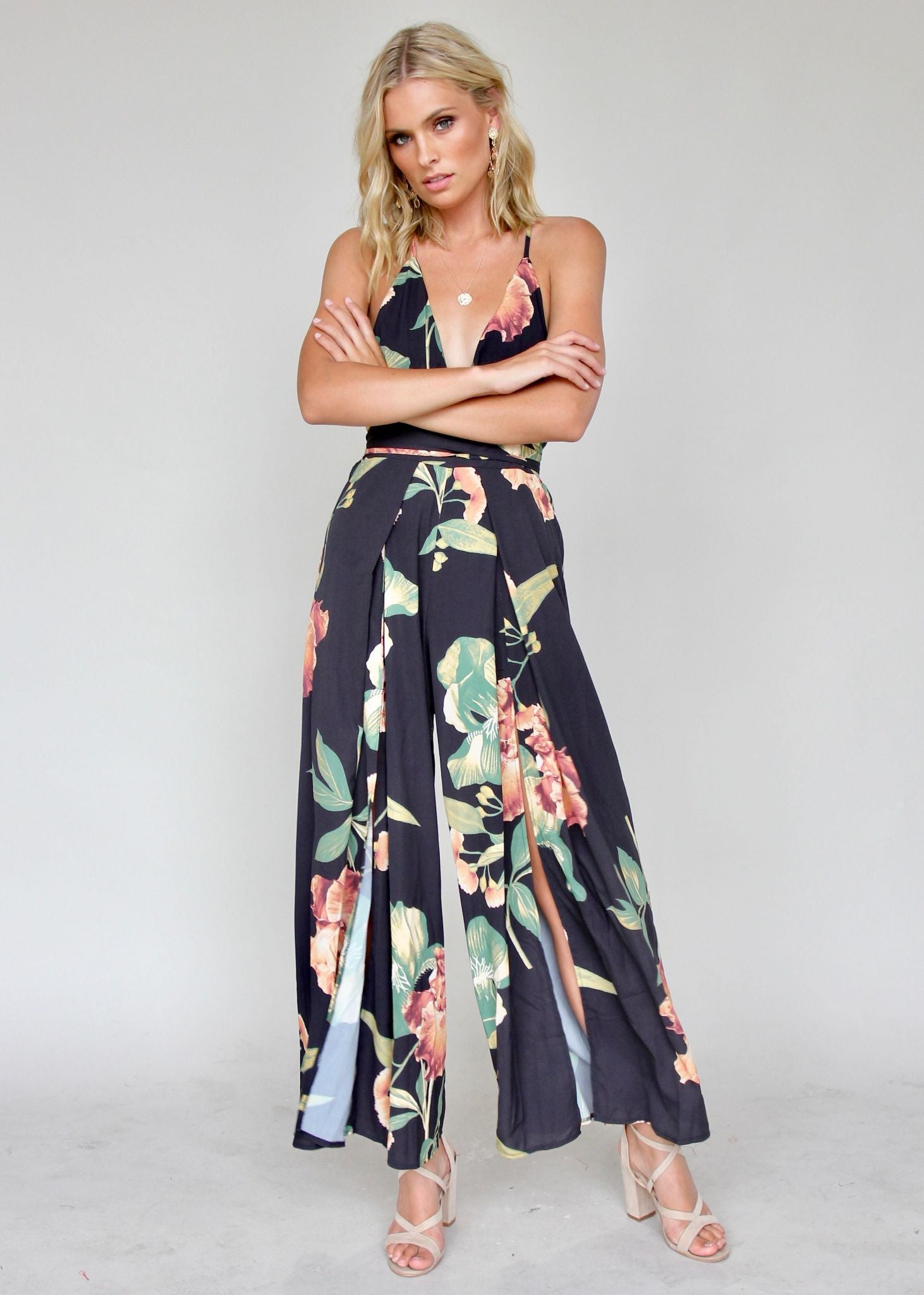 Lost In The Sun Pantsuit - Black Floral