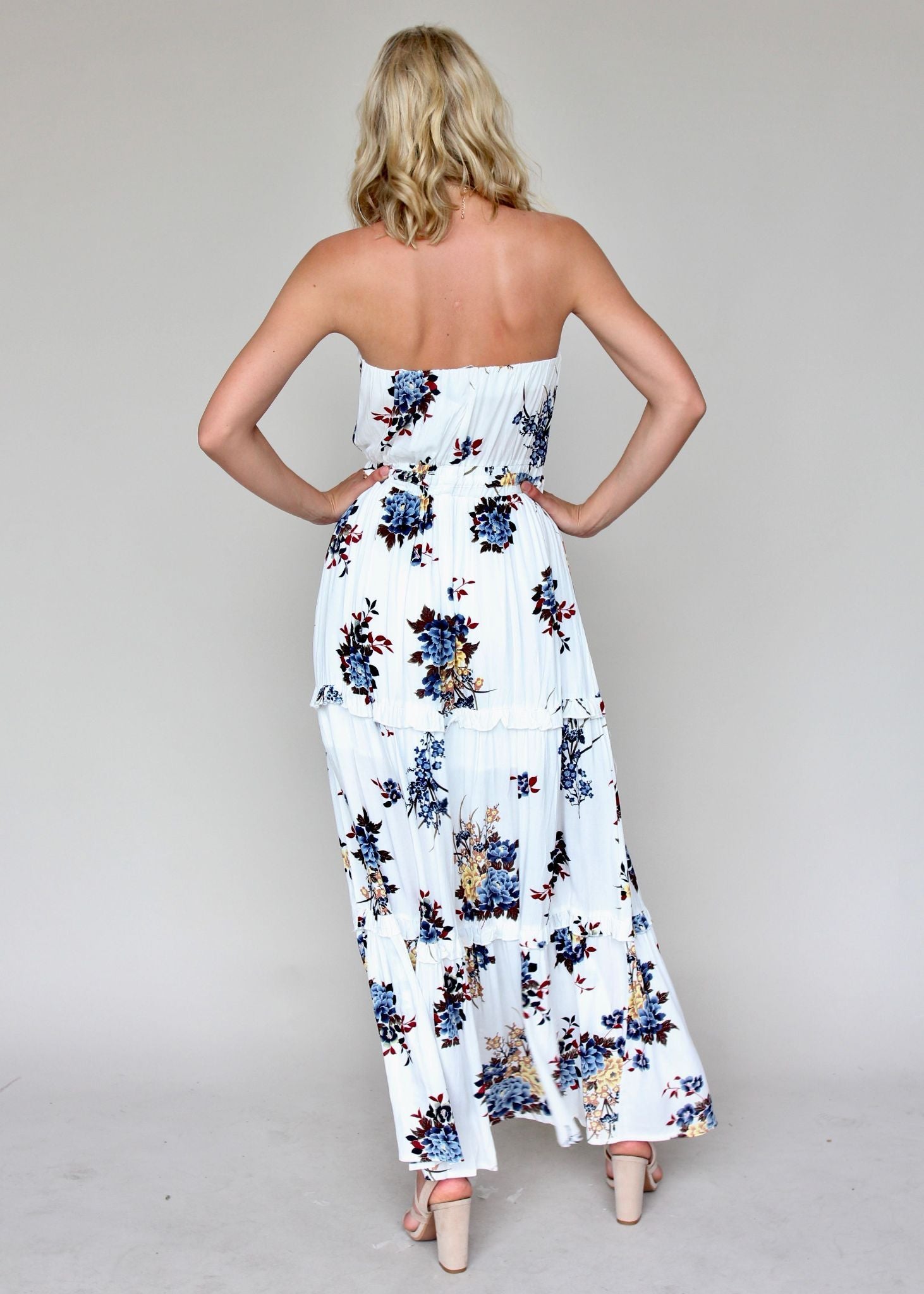 Lucina Strapless Maxi Dress - Blue Petal