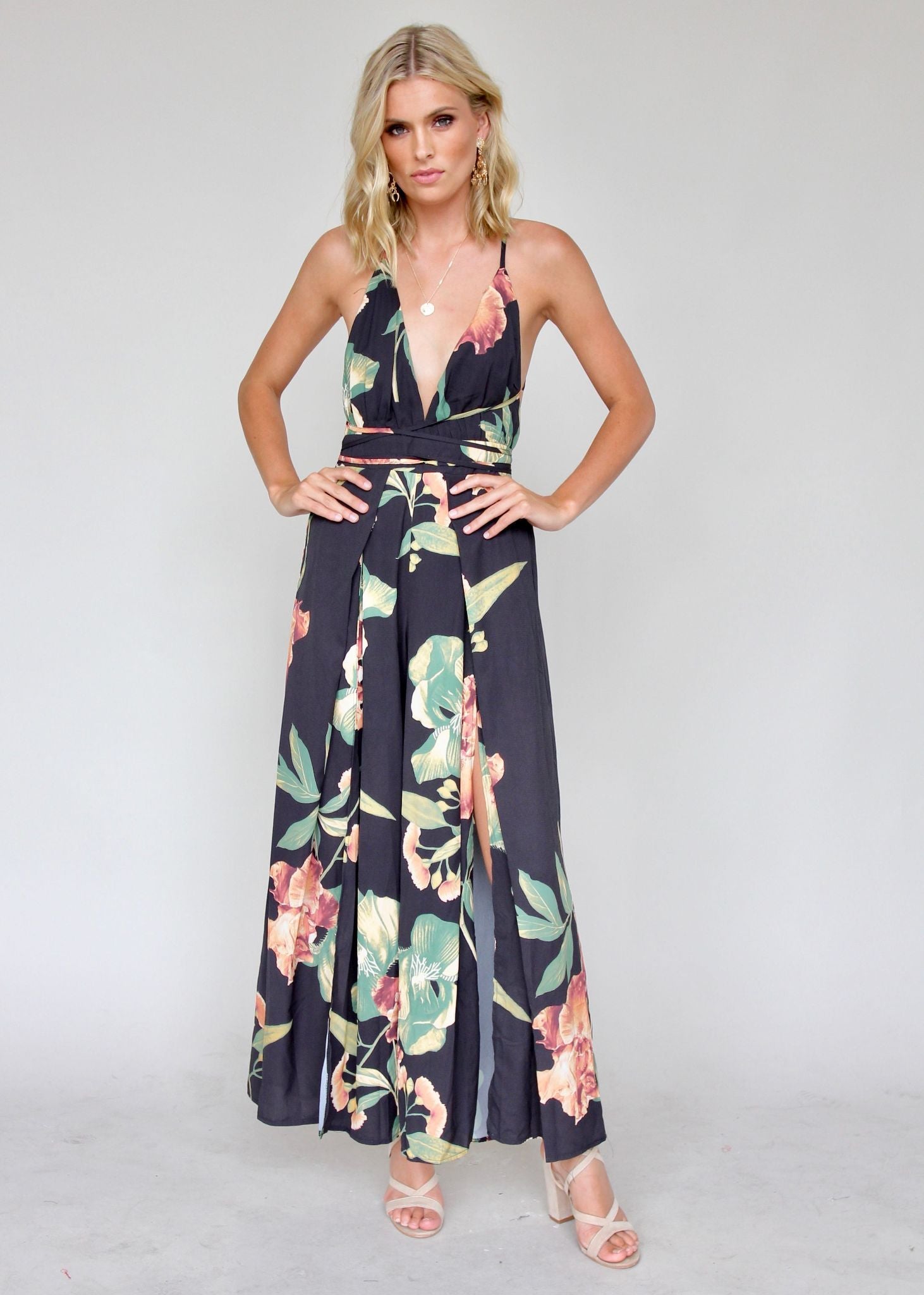 Lost In The Sun Pantsuit - Black Floral