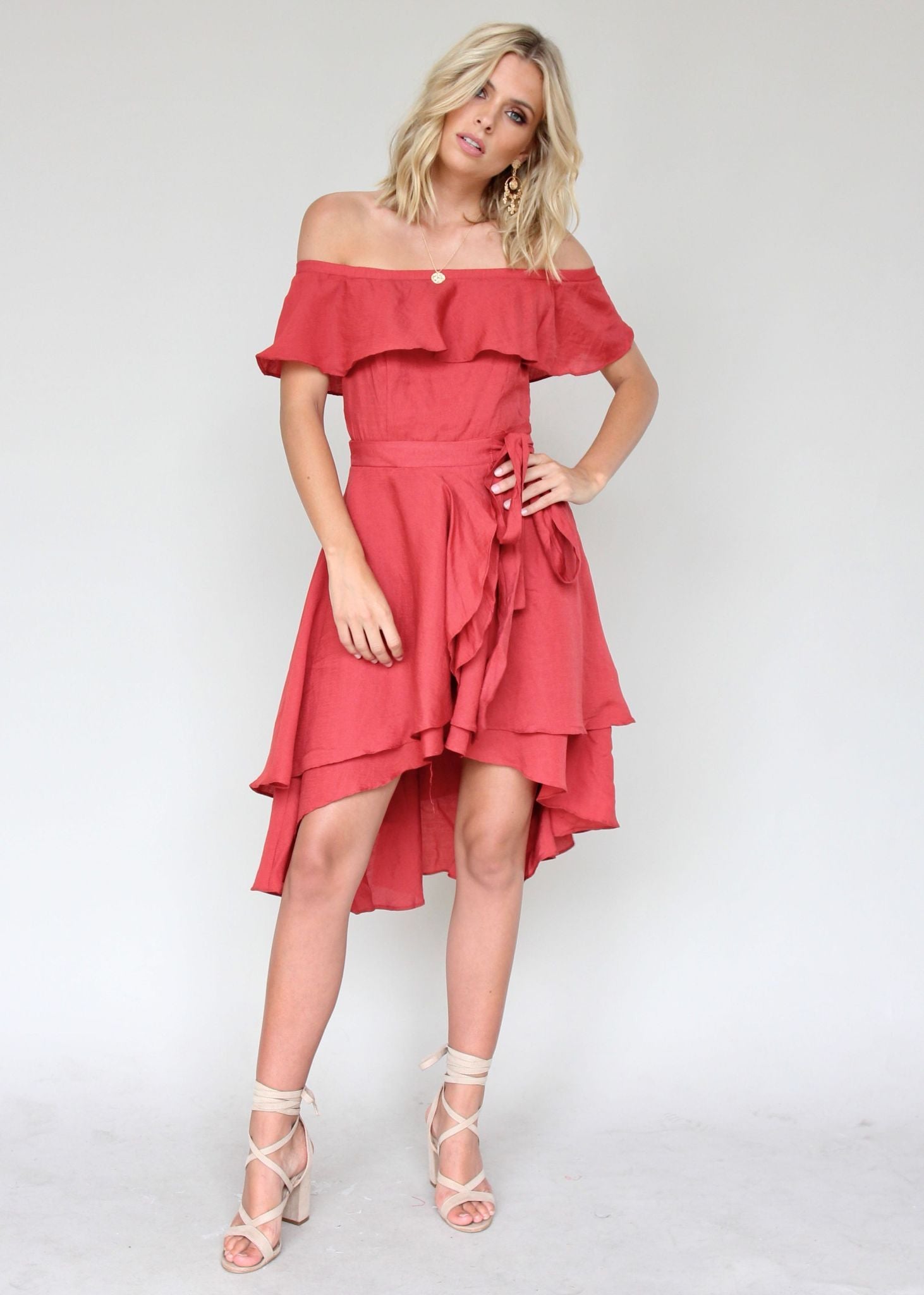 Senorita Off Shoulder Dress - Crimson
