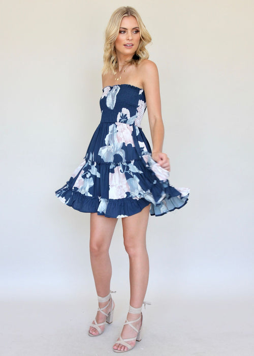 Cabana Strapless Dress - Lapis