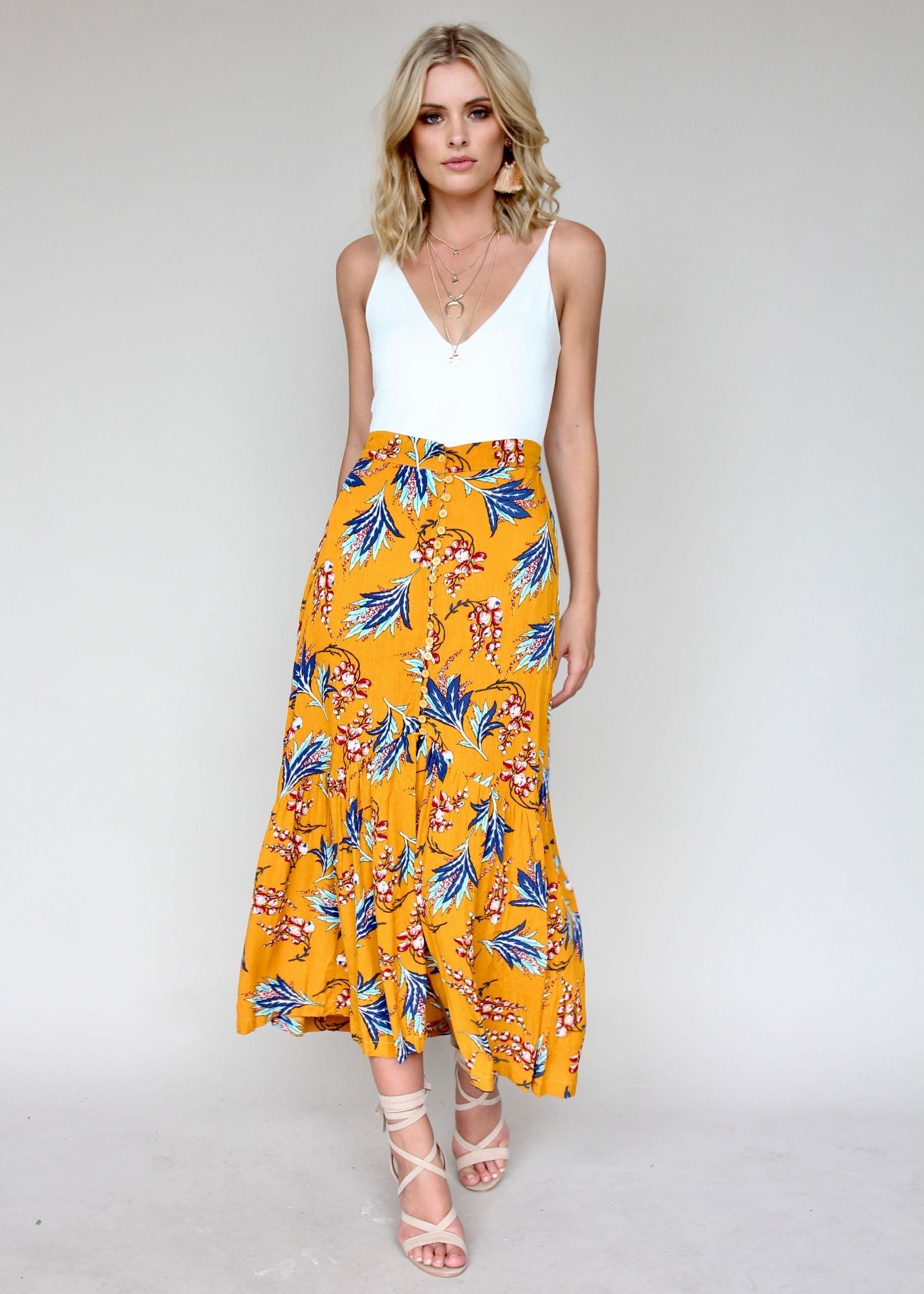 Found Simplicity Skirt - Mustard Floral