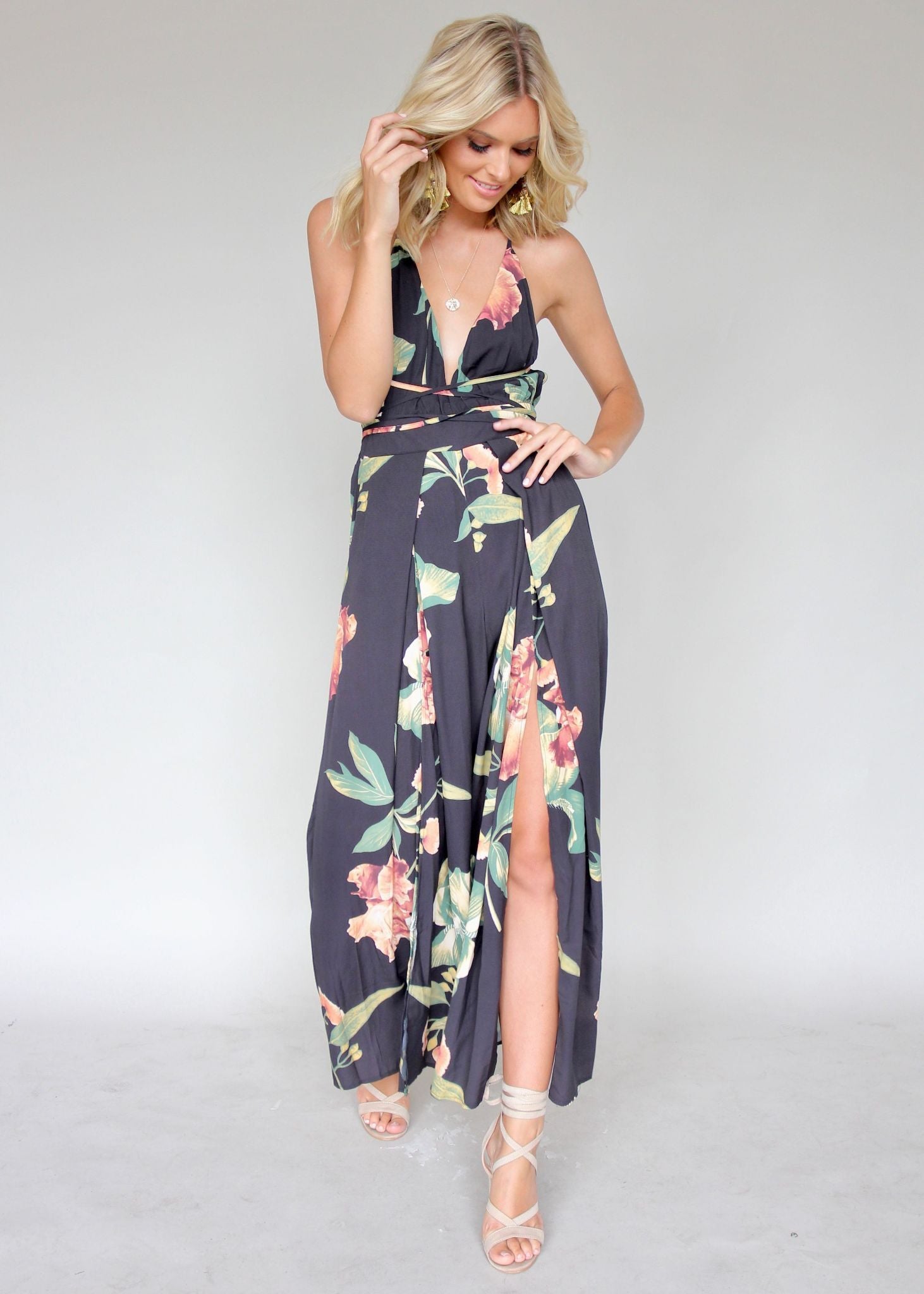 Lost In The Sun Pantsuit - Black Floral