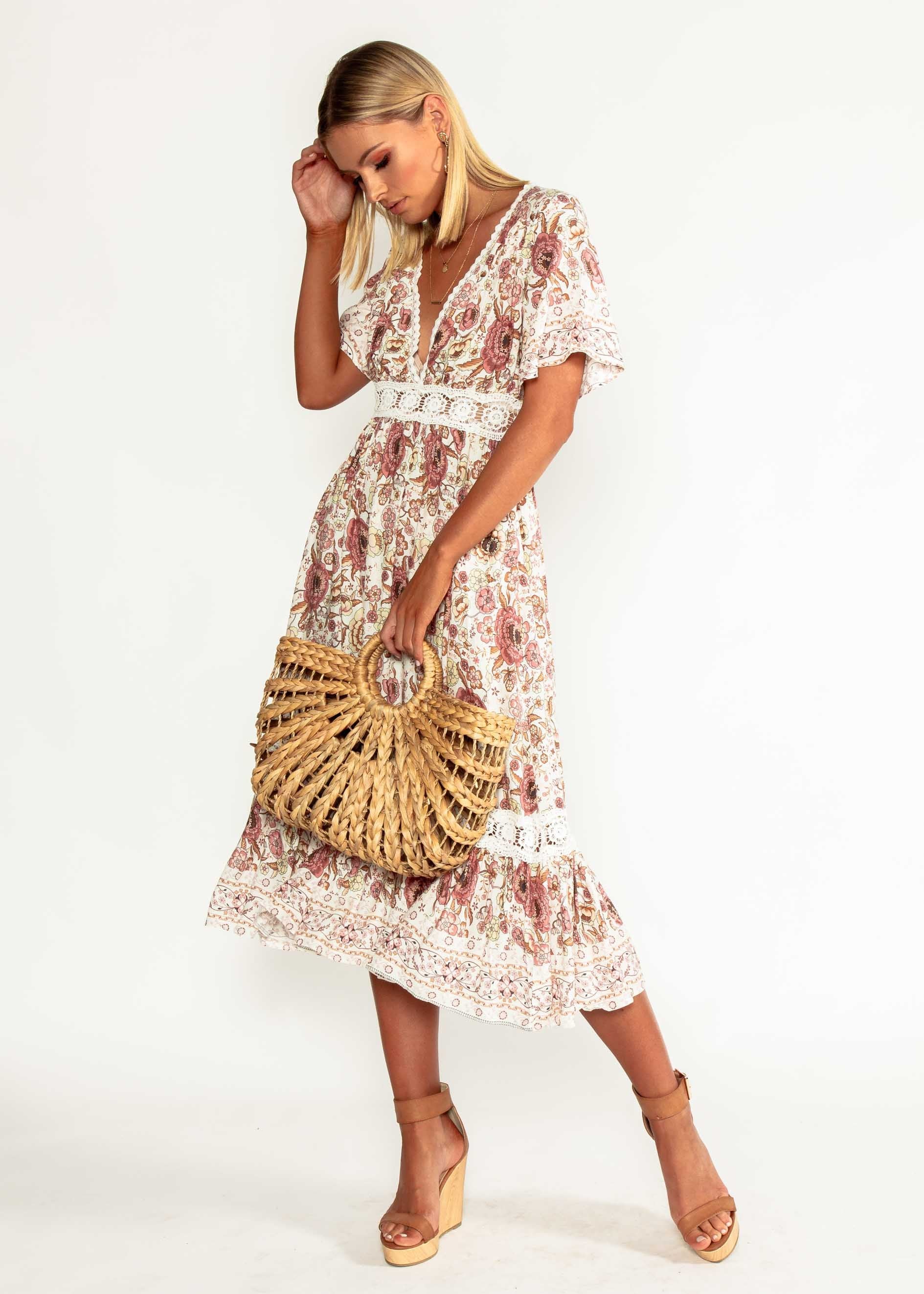 In Too Deep Midi Dress - Vintage Rose